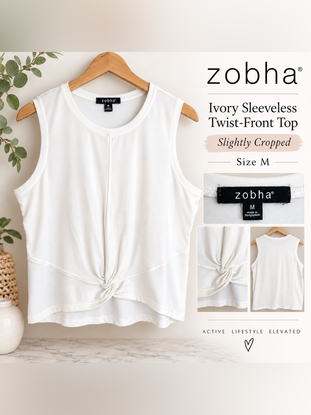Zobha Ivory Twist-Front Sleeveless Tank